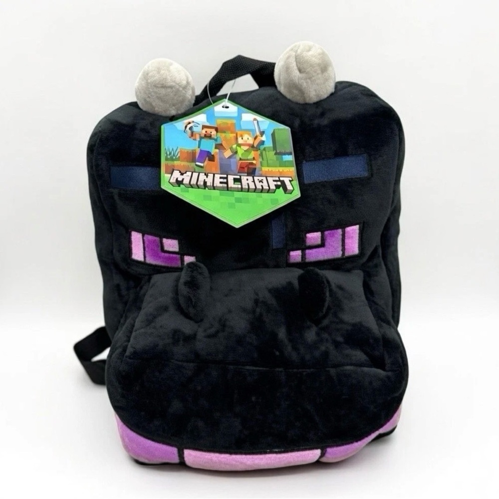 Minecraft Ender Dragon Plush Kids Backpack Black Adjustable Straps Zip Closure